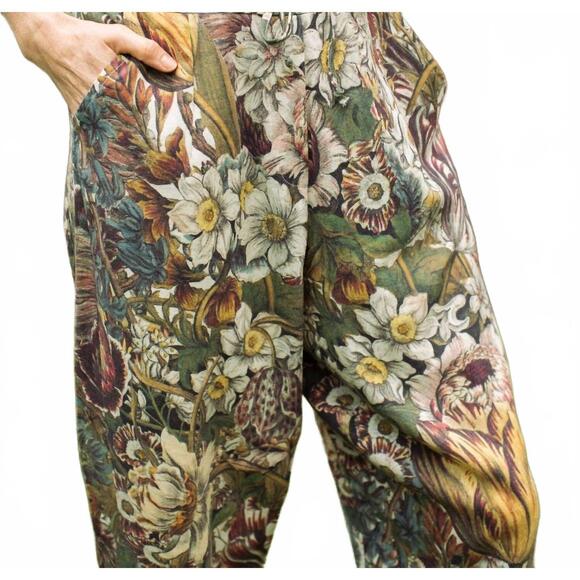 NEW MARKET OF STARS love grows wild boho linen bee print ropped artist pant in m - Picture 4 of 5